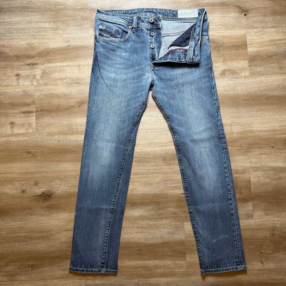 Diesel Buster Jeans Men 30x30 Blue Slim Tapered Stretch Medium Wash Splattered